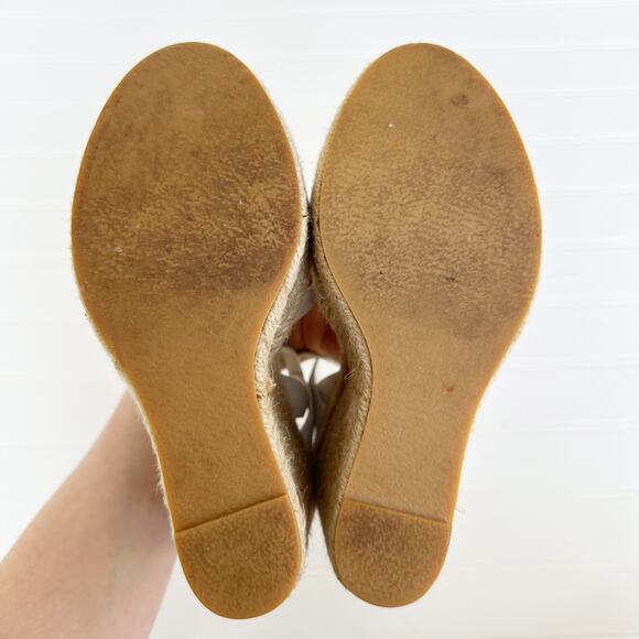 Saint Laurent Tribute T-Strap Espadrille Platform Wedge Sandals White Leather - Picture 6 of 10